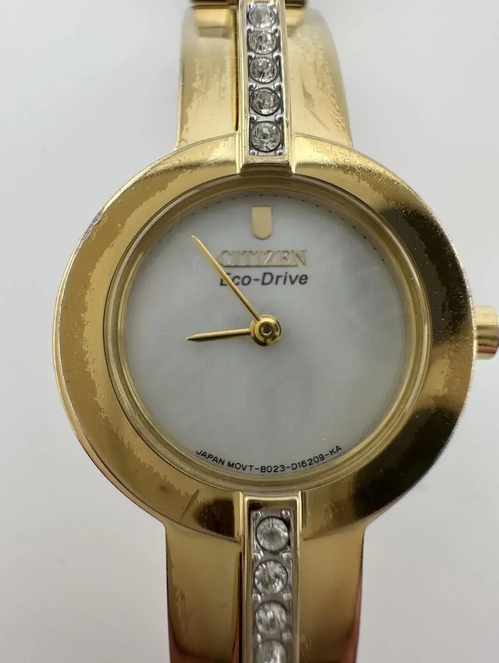 Citizen Eco Drive Women’s Gold Tone MOP Crystal Watch AS IS Not Running